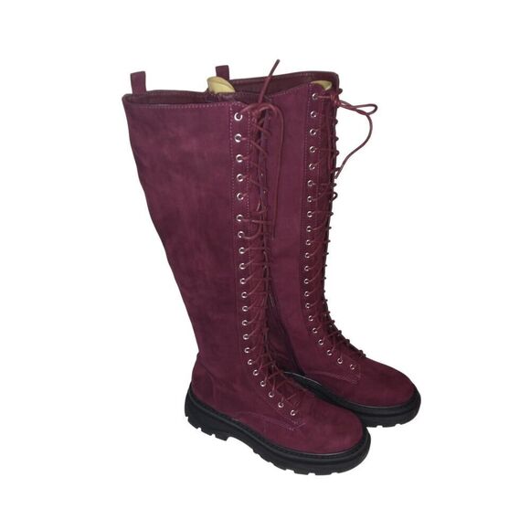 Just Fab Maxwell Cordovan Tall Womens NEW w/Box Platform Combat Boots- sz. 6 1/2 - Picture 3 of 8